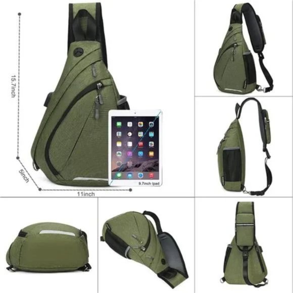 New Water Resistant Hiking Shoulder Bag Unisex Army Green - Picture 5 of 7